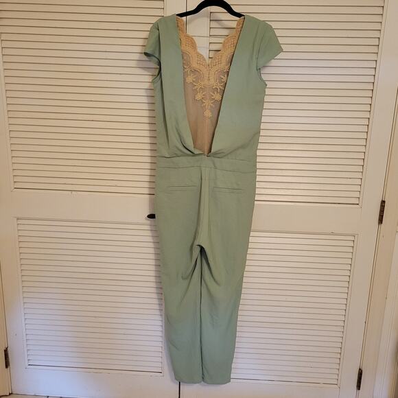 City and Painting Mint Green Lace Front Zip Jumpsuit Medium Pockets - Picture 2 of 6